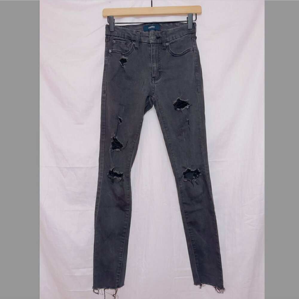 Aeropostale AERO black wash denim distressed curvy high rise jeans size 0